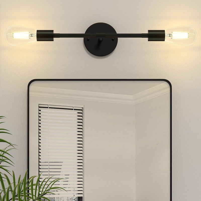 FadimiKoo 2Light Black Bathroom Lighting Over Mirror Modern Sconces Wall Light Fixtures Indoor Semi Flush Mount Ceiling Light for Hallway Bedroom Kitchen 1 Pack