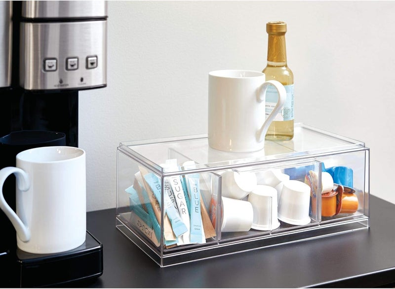 إنترديزاين iDesign منظم شاي قابل للتكديس من البلاستيك الخالي من BPA مع درج وغطاء، 12.59 × 6.23 × 4.57 بوصة، 72110 - Image 2