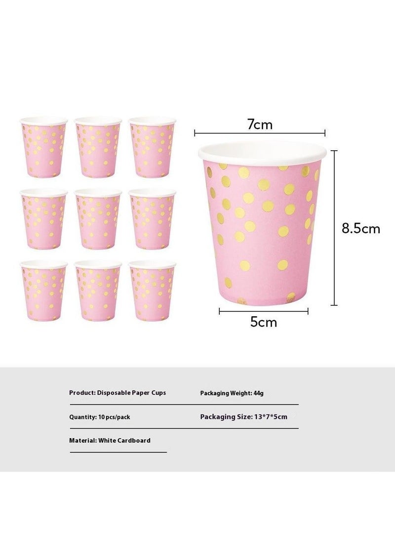 أدوات مائدة للحفلات الوردية للاستخدام مرة واحدة لـ 10 ضيفًا، مجموعة أدوات مائدة عيد ميلاد وردية وذهبية، زينة حفلات منقطة للتخرج وأعياد الميلاد والعطلات وحفلات الزفاف - Image 2