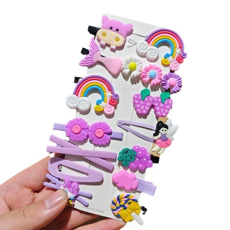 Samyak 14 Pcs Kids Hair Clips Set Cartoon Icecream Cute & Trendy Baby Girls Toddlers Hair Pins Barrettes, Combo of 14 Pcs, Random Colors (Purple) - Image 1