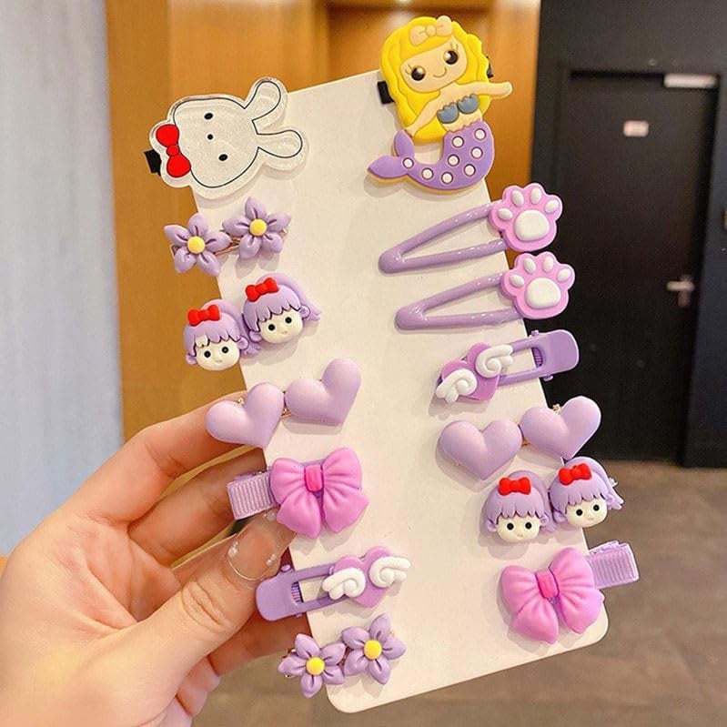 Samyak 14 Pcs Kids Hair Clips Set Cartoon Icecream Cute & Trendy Baby Girls Toddlers Hair Pins Barrettes, Combo of 14 Pcs, Random Colors (Purple) - Image 4