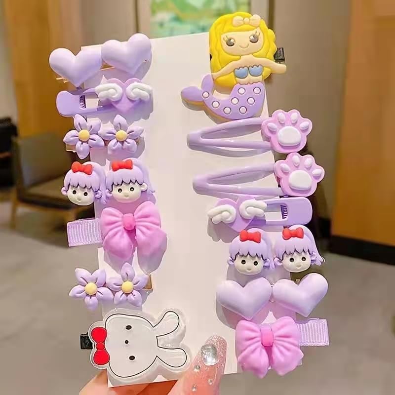 Samyak 14 Pcs Kids Hair Clips Set Cartoon Icecream Cute & Trendy Baby Girls Toddlers Hair Pins Barrettes, Combo of 14 Pcs, Random Colors (Purple) - Image 5