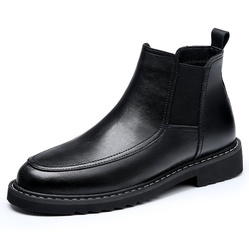 Luxury Leather Chelsea Boots Mens High-Top Black cotton shoes 