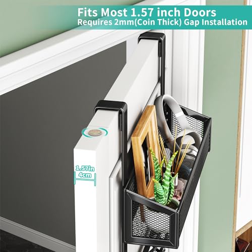 HapiRm Over The Door Hooks - Easy Installation Door Hanger with Basket and 16 Hooks, 304 Stainless Steel Storage Organizer for Towels, Coats, Bathroom, Kitchen, Dorm - Black - Image 3