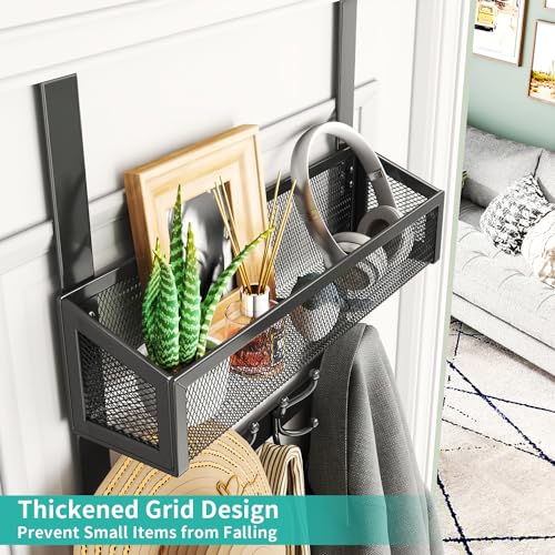 HapiRm Over The Door Hooks - Easy Installation Door Hanger with Basket and 16 Hooks, 304 Stainless Steel Storage Organizer for Towels, Coats, Bathroom, Kitchen, Dorm - Black - Image 2