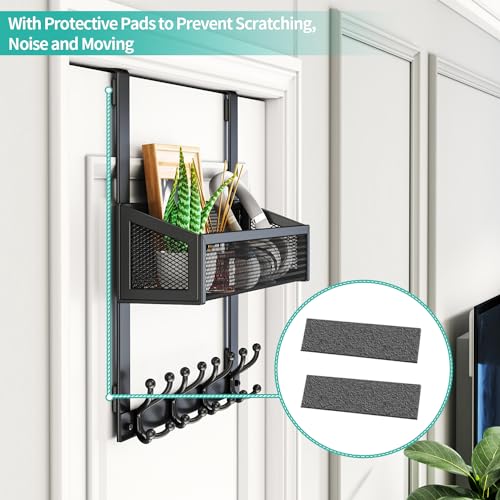 HapiRm Over The Door Hooks - Easy Installation Door Hanger with Basket and 16 Hooks, 304 Stainless Steel Storage Organizer for Towels, Coats, Bathroom, Kitchen, Dorm - Black - Image 5