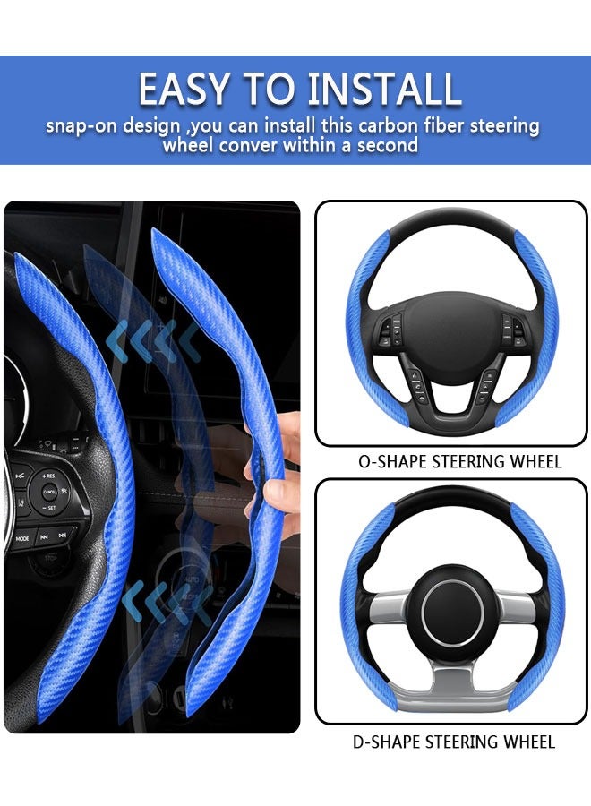 Carbon Fiber Steering Wheel Cover, 2PCS Segmented Steering Wheel Protector,  Anti-Slip, Comfortable Grip, Universal Fit for 99% Car Interior Accessories (BLUE) - Image 3