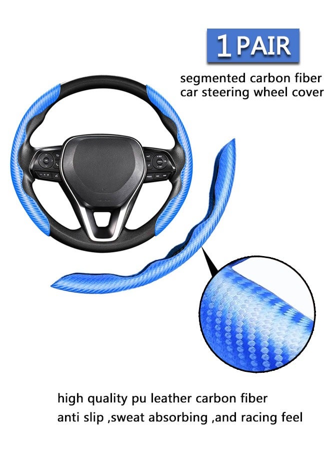 Carbon Fiber Steering Wheel Cover, 2PCS Segmented Steering Wheel Protector,  Anti-Slip, Comfortable Grip, Universal Fit for 99% Car Interior Accessories (BLUE) - Image 2