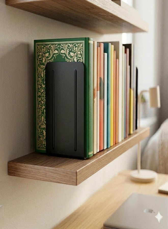 Acrimet Plastic Bookends for Bookcases, Shelves and Desktop, Plastic Book Holders (Black Color) (1 Pair) - Image 2