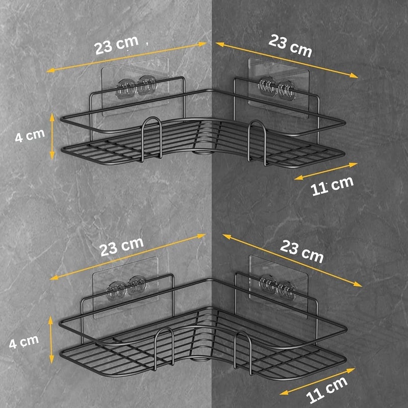 Pathavi Adhesive Wall-Mounted Corner Shelf Rack – Rustproof Metal Kitchen & Bathroom Organizer for Spices, Toiletries, and Cleaning Supplies, No Drill Installation (Black) - Image 2