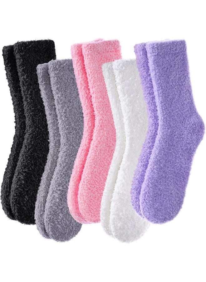 POEATEZO Womens Fuzzy Socks Warm Fluffy Socks Cozy Slipper Socks Microfiber Soft Sleep Winter Christmas Socks, 5 Pairs Mixed Color B, One size - Image 1