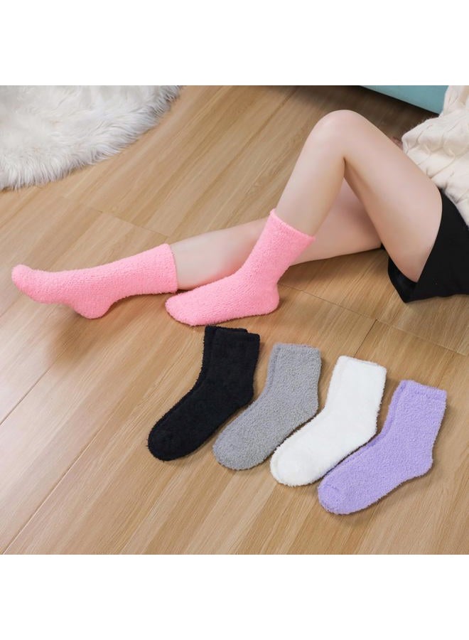 POEATEZO Womens Fuzzy Socks Warm Fluffy Socks Cozy Slipper Socks Microfiber Soft Sleep Winter Christmas Socks, 5 Pairs Mixed Color B, One size - Image 2