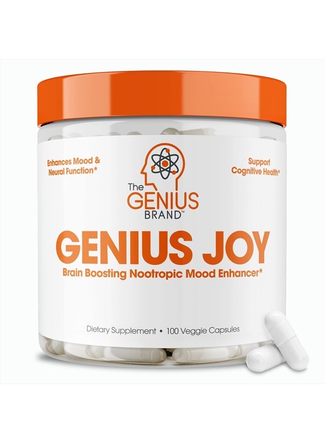 The Genius Brand جينيوس جوي، مكمل تعزيز المزاج المعزز للذكاء - دعم الصحة المعرفية، تعزيز المزاج ووظيفة الأعصاب مع تعزيز الدماغ L-ثيانين، بانكس جينسنغ وSAM-e - عضوي، غير معدّل وراثيًا، وخالي من الغلوتين - Image 1