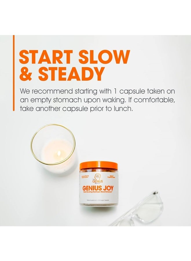 The Genius Brand جينيوس جوي، مكمل تعزيز المزاج المعزز للذكاء - دعم الصحة المعرفية، تعزيز المزاج ووظيفة الأعصاب مع تعزيز الدماغ L-ثيانين، بانكس جينسنغ وSAM-e - عضوي، غير معدّل وراثيًا، وخالي من الغلوتين - Image 5