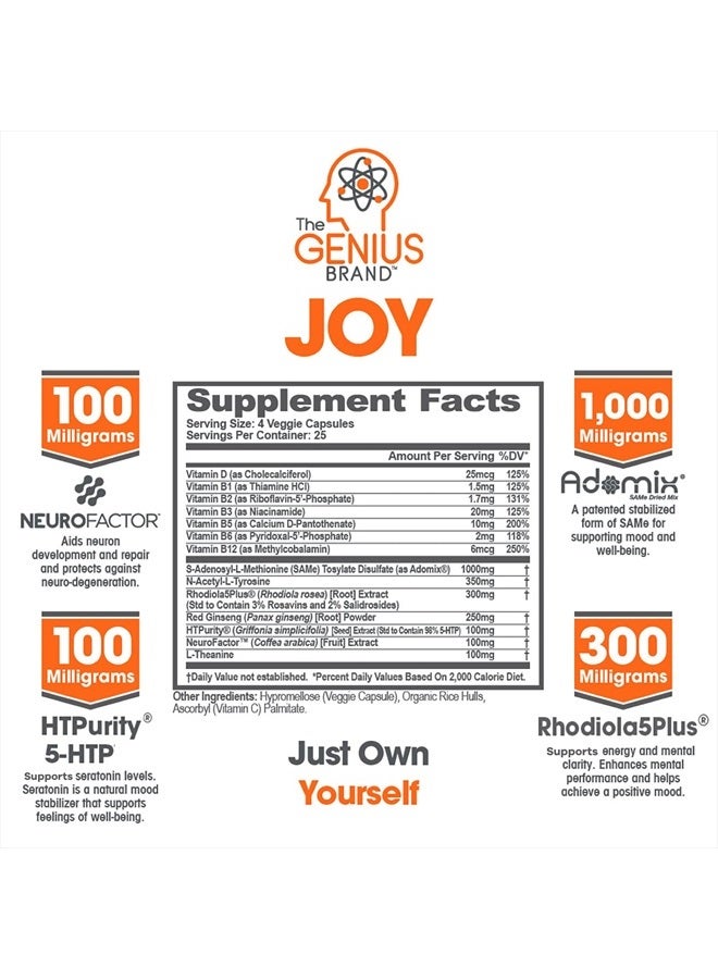 The Genius Brand جينيوس جوي، مكمل تعزيز المزاج المعزز للذكاء - دعم الصحة المعرفية، تعزيز المزاج ووظيفة الأعصاب مع تعزيز الدماغ L-ثيانين، بانكس جينسنغ وSAM-e - عضوي، غير معدّل وراثيًا، وخالي من الغلوتين - Image 4