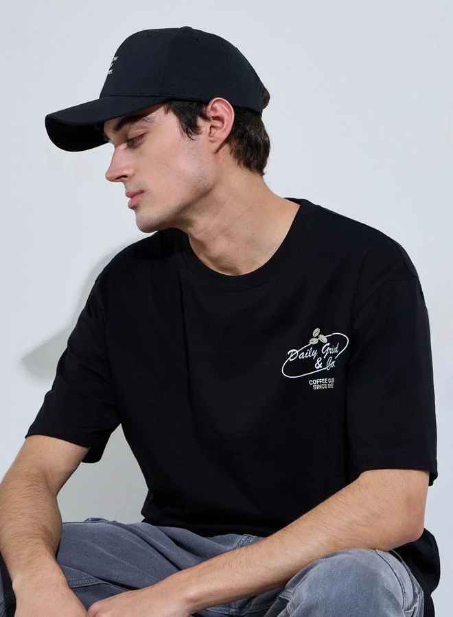 Styli Black Graphic Print Oversized T-Shirt