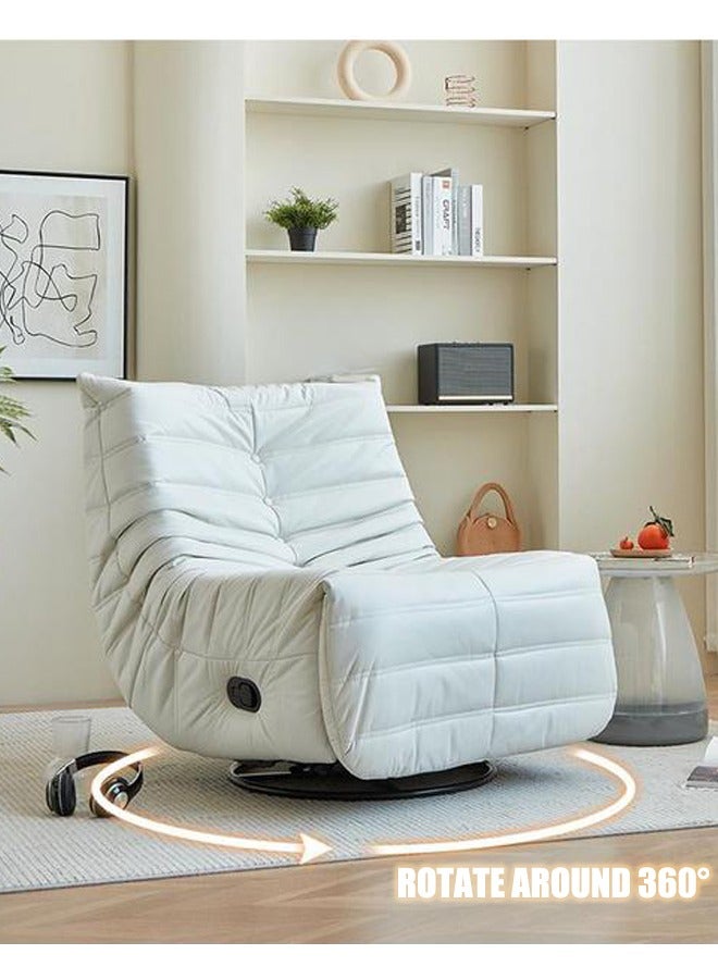 Rocking Sofa with Padded Cushion Modern Lounge Sofa Bed with Footrest Adjustable 360° Rotation Couch Tatami for Living Room Bedroom Office Balcony Reading Room (Upgraded White Version) - Image 3
