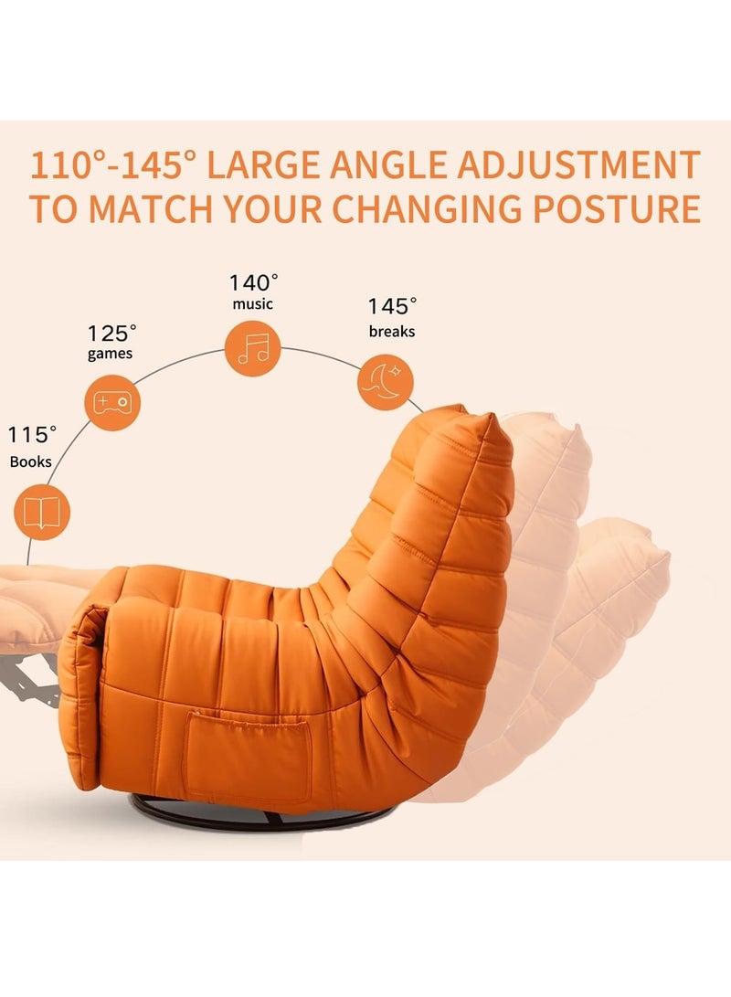 Rocking Sofa with Padded Cushion Modern Lounge Sofa Bed with Footrest Adjustable 360° Rotation Couch Tatami for Living Room Bedroom Office Balcony Reading Room (Upgraded White Version) - Image 2