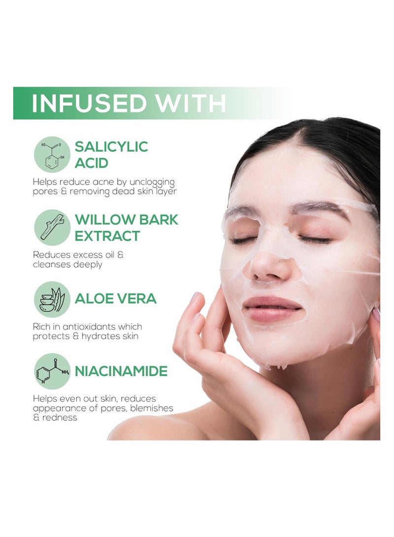 رينيه قناع ورقي من حمض الساليسيليك من رينيه يقلل من ظهور المسام وعلامات حب الشباب والخطوط الدقيقة ويهدئ ويرطب البشرة الباهتة والمتعبة لجميع أنواع البشرة، عبوة من قطعة واحدة - Image 3