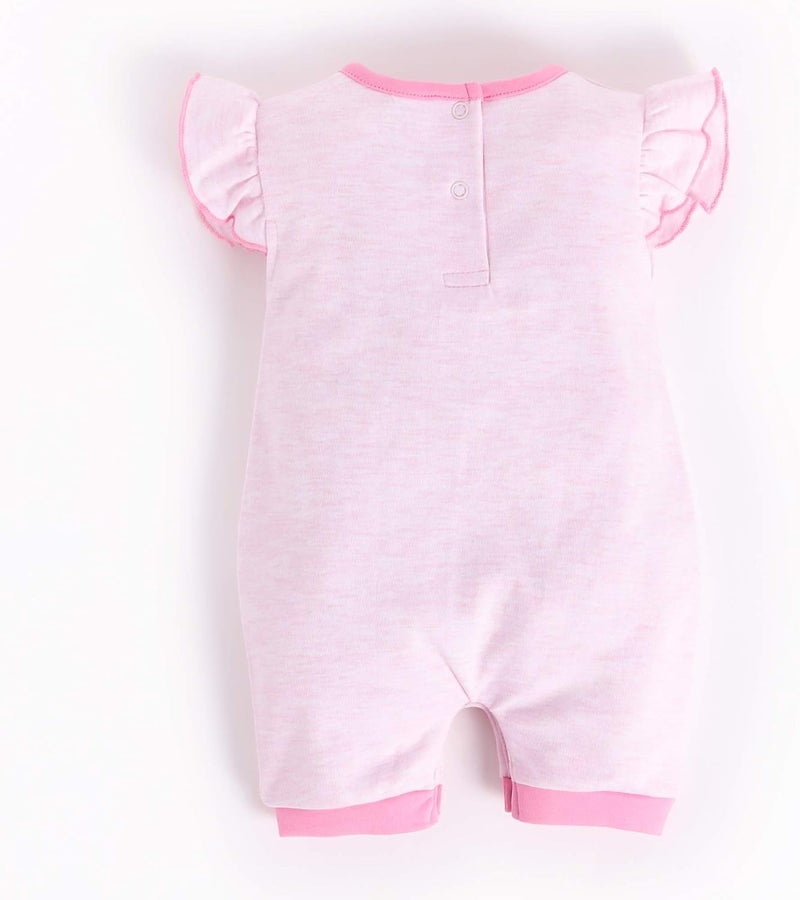 BABY GO 100% Cotton Half Sleeves Romper for Girls - Pink Cat Design - Image 3