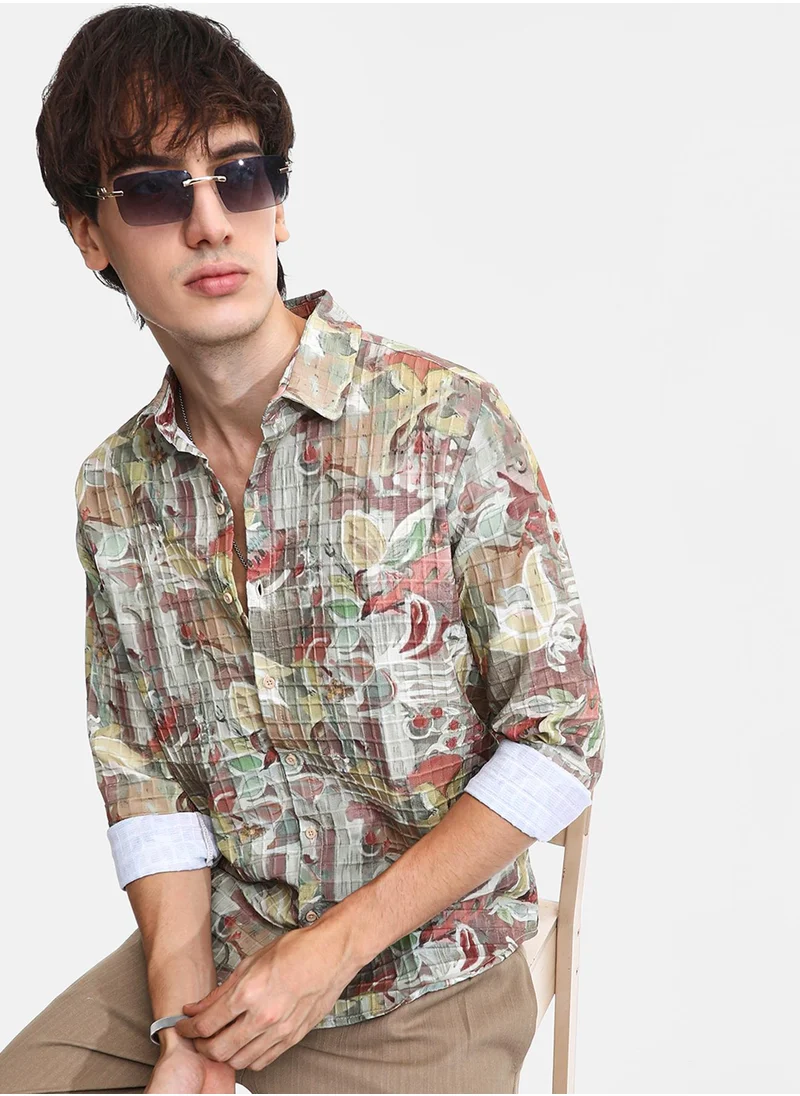 Campus Sutra Men's Multicolour Artistic Botanical Shirt