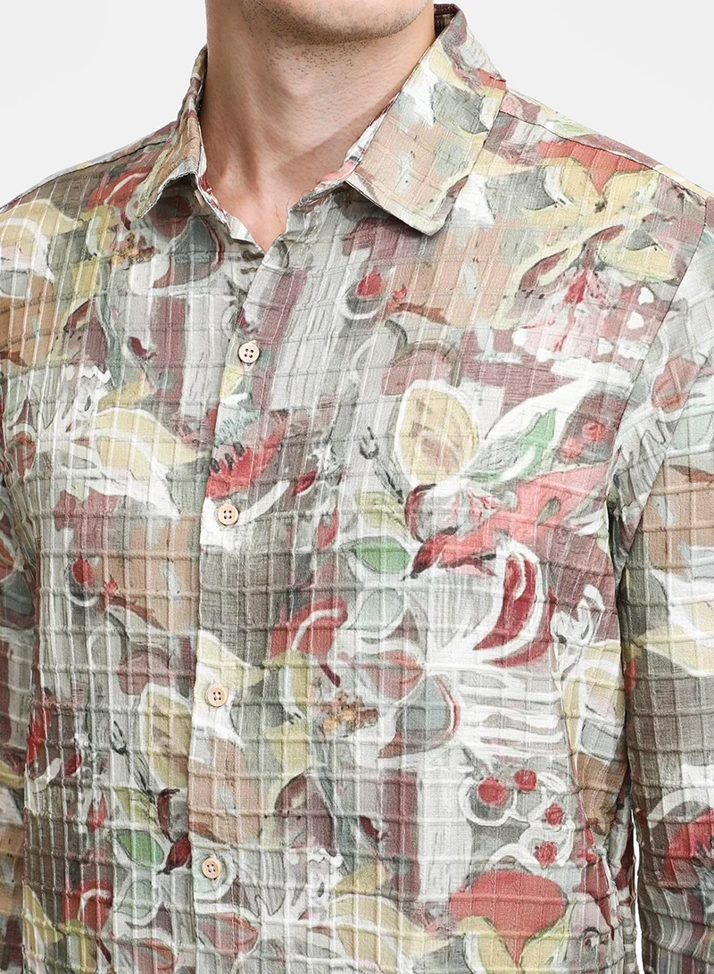 كامبوس سوترا Men's Multicolour Artistic Botanical Shirt