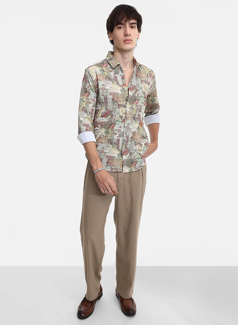كامبوس سوترا Men's Multicolour Artistic Botanical Shirt