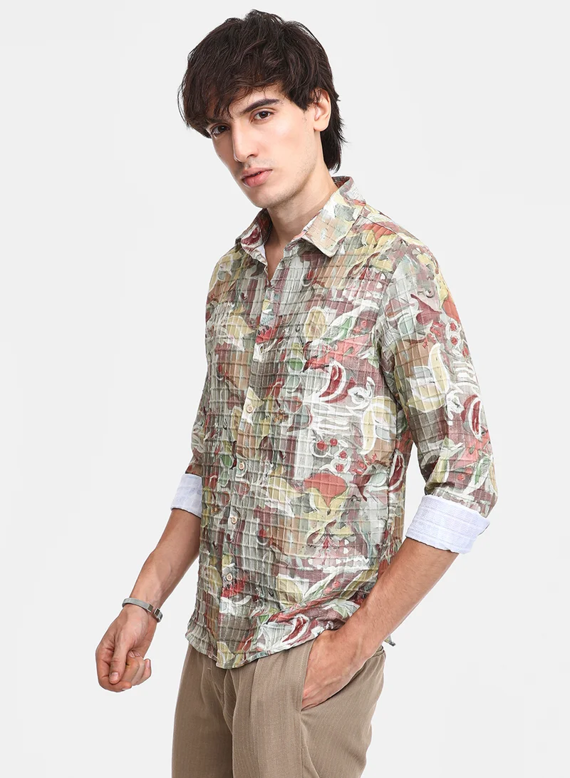 كامبوس سوترا Men's Multicolour Artistic Botanical Shirt