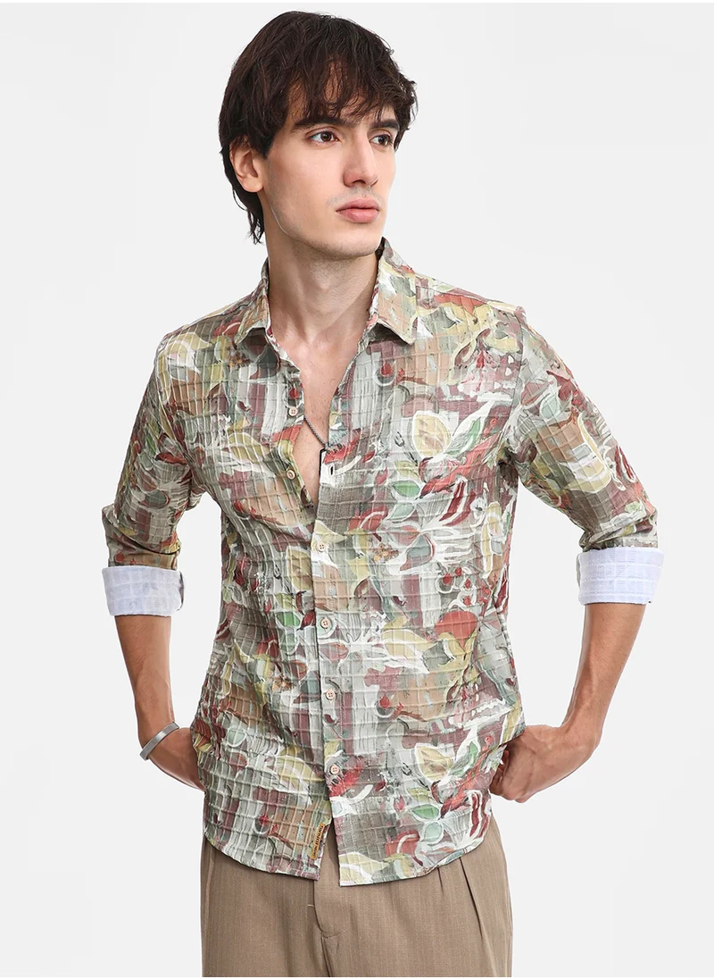 Campus Sutra Men's Multicolour Artistic Botanical Shirt