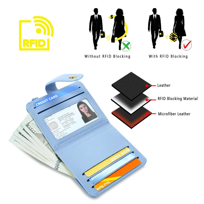 Airkit Small Wallets Woman RFID Blocking Leather Credit Card Holder - with ID Window - Card Wallets for Women - with Zipper Coin Purse - Keychain Wallet - Image 5
