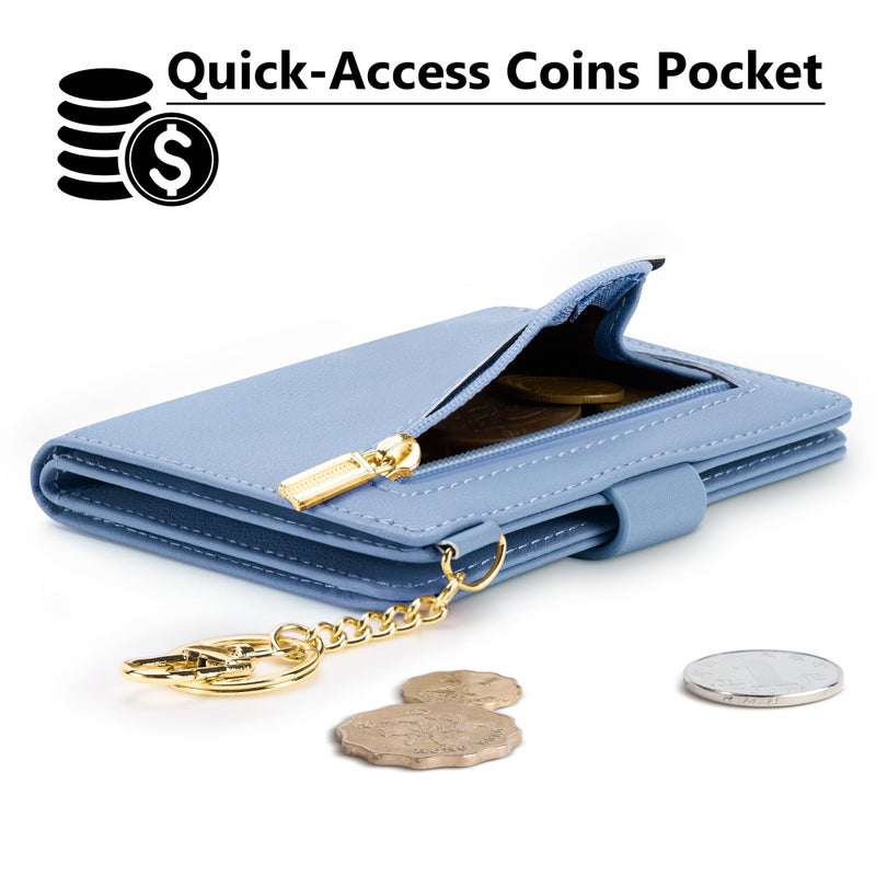 Airkit Small Wallets Woman RFID Blocking Leather Credit Card Holder - with ID Window - Card Wallets for Women - with Zipper Coin Purse - Keychain Wallet - Image 3