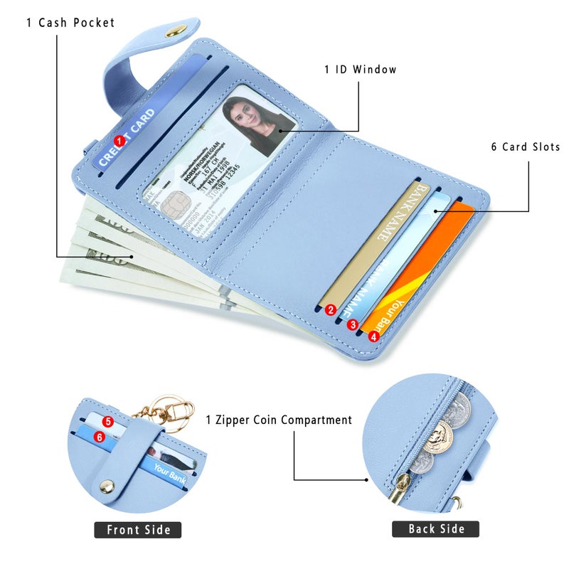 Airkit Small Wallets Woman RFID Blocking Leather Credit Card Holder - with ID Window - Card Wallets for Women - with Zipper Coin Purse - Keychain Wallet - Image 2