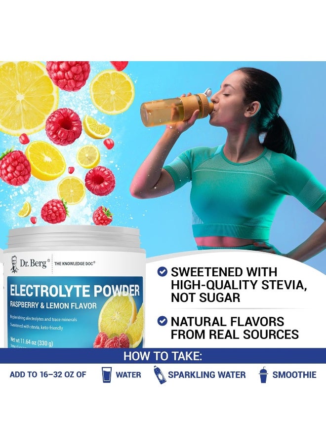 Dr. Berg Hydration Keto Electrolyte Powder - Enhanced w/ 1,000mg of Potassium & Real Pink Himalayan Salt (NOT Table Salt) - Raspberry & Lemon Flavor Hydration Drink Mix Supplement - 50 Servings