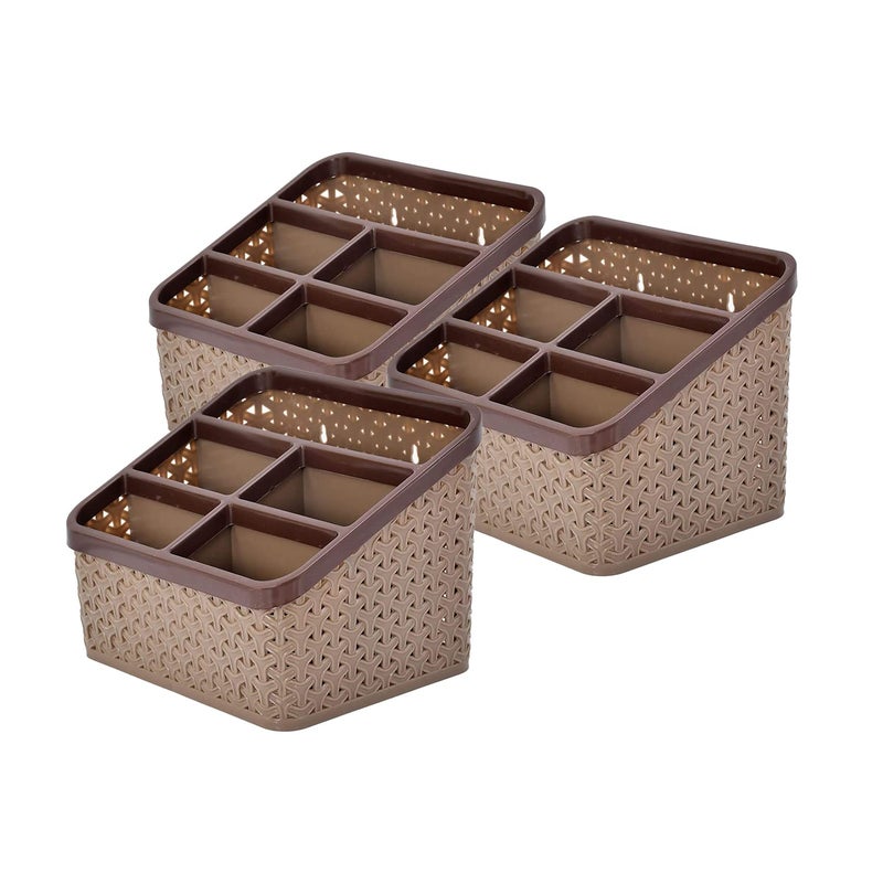 Kuber Industries Kuber Industries Desk Organizer Box With 5 CompartmentPlastic Stationery Storage standCutlery Stand Bathroom Stand Pack of 3 Brown  - Image 1