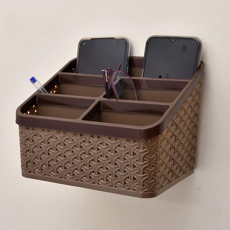 Kuber Industries Kuber Industries Desk Organizer Box With 5 CompartmentPlastic Stationery Storage standCutlery Stand Bathroom Stand Pack of 3 Brown  - Image 5