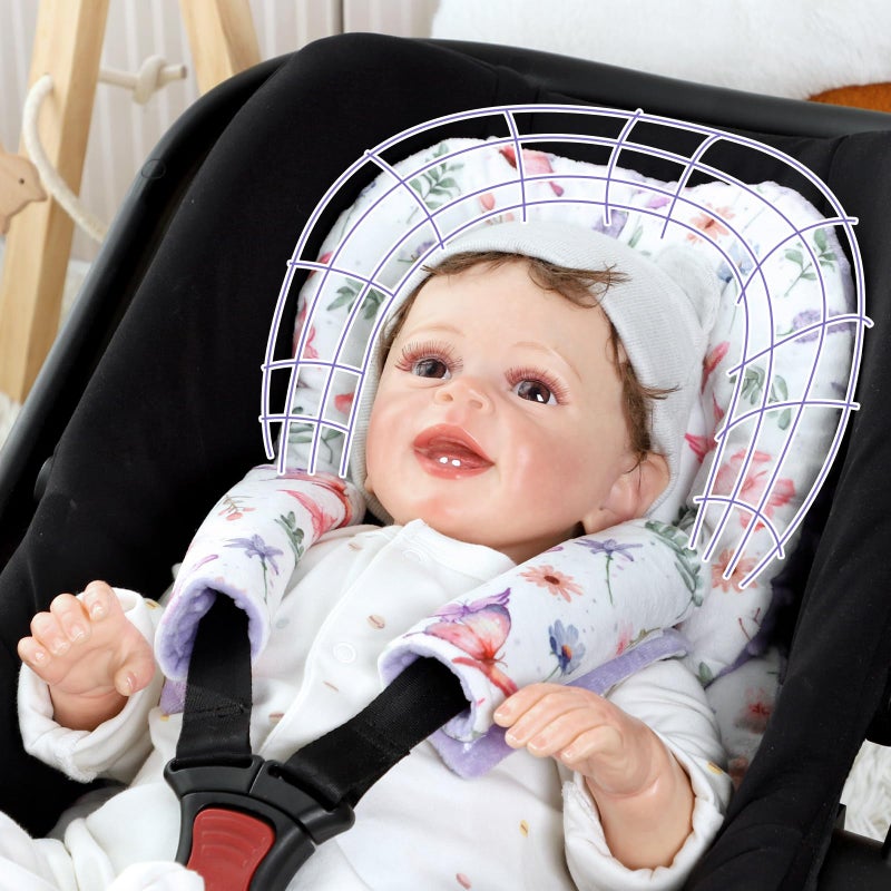 Pea Pod Infant Car Seat Insert with Strap Covers, All in One Reversible Baby Car Seat Head Support for Newborn, 3D Soft Minky Carseat Cushion for Preemie to Infant, Stroller, Swing, Bouncer, Butterfly - Image 5