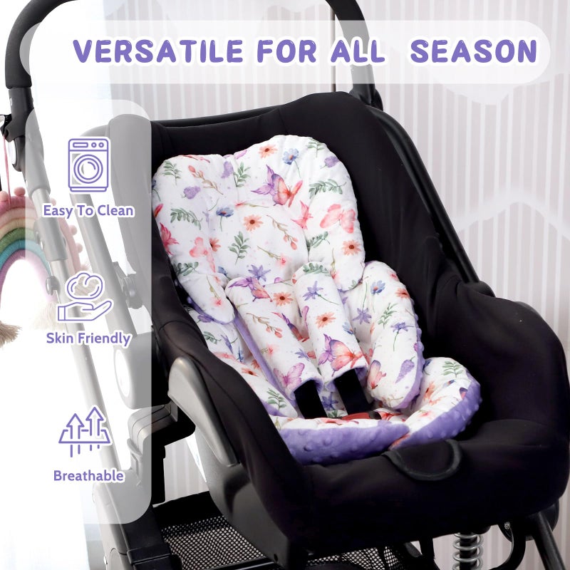 Pea Pod Infant Car Seat Insert with Strap Covers, All in One Reversible Baby Car Seat Head Support for Newborn, 3D Soft Minky Carseat Cushion for Preemie to Infant, Stroller, Swing, Bouncer, Butterfly - Image 4