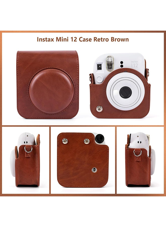 O Ozone - PU Leather Camera Case for Fujifilm Instax Mini 12 Instant Camera | Protective Camera Cover with Adjustable Shoulder Strap- Dark Brown - Image 1