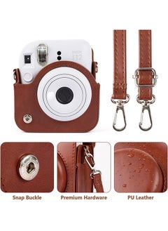 O Ozone PU Leather Camera Case for Fujifilm Instax Mini 12 Instant Camera | Protective Camera Cover with Adjustable Shoulder Strap- Dark Brown  - Image 3