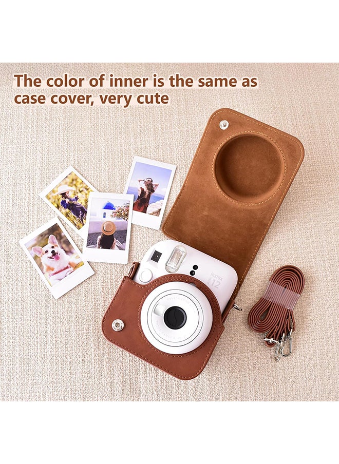 O Ozone - PU Leather Camera Case for Fujifilm Instax Mini 12 Instant Camera | Protective Camera Cover with Adjustable Shoulder Strap- Dark Brown - Image 1