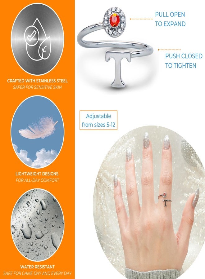 Stone Armory University of Tennessee Vols Ring for Women - UT Power T Ring with Crystals - Hypoallergenic, Adjustable Sizes 5-12 - Tennessee Vols Gift for Her - Image 2