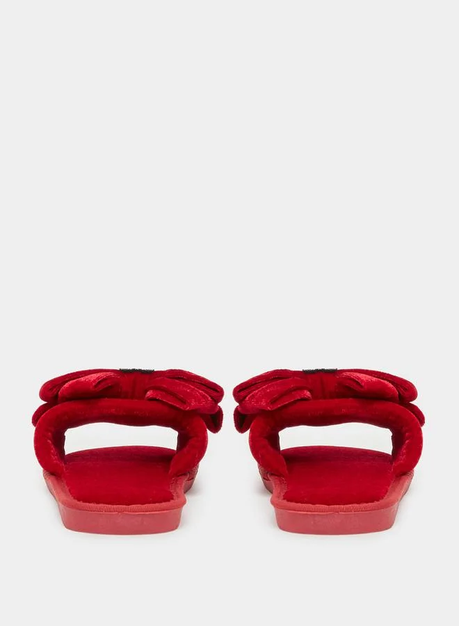 Styli Velvet Look Bow Design Embellished Bedroom Slippers