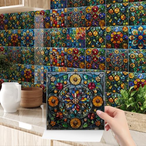 VIRANDA 24pcs Self Adhesive Tile Stickers Peel and Stick Backsplash 7.87 x 7.87 inch Tile Decals Removable PVC for Kitchen Bathroom Living Room Fireplace Decor - Image 1
