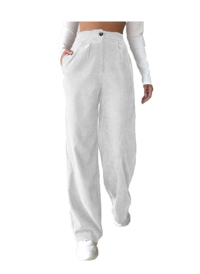 Loquat Women's Fashion New Solid Color Casual Corduroy High Waist Straight Pants 