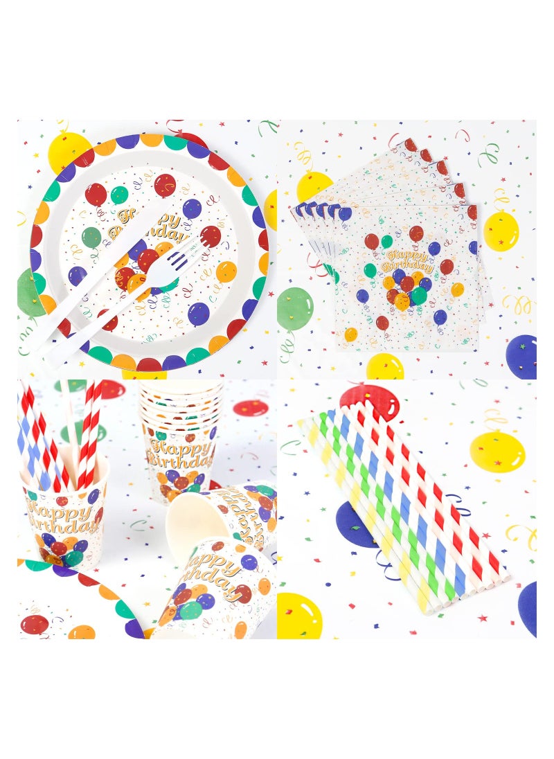 SYOSI - 162 Piece Happy Birthday Disposable Party Favors With Birthday Plates Cups Napkins Tablecloth Straws Birthday Party Supplies For Kids Birthday Party Decoration 20 Guests (Happy Birthday) - Image 1