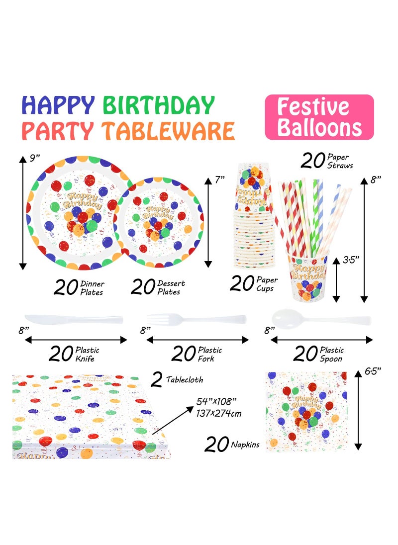 SYOSI - 162 Piece Happy Birthday Disposable Party Favors With Birthday Plates Cups Napkins Tablecloth Straws Birthday Party Supplies For Kids Birthday Party Decoration 20 Guests (Happy Birthday) - Image 1
