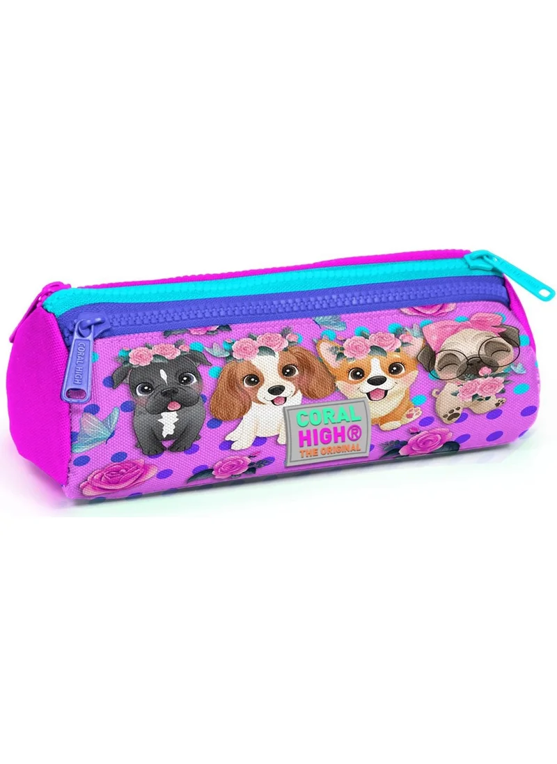 CORAL HIGH Kids Pink Dog Pattern Three Compartment Pencil Bag 22050