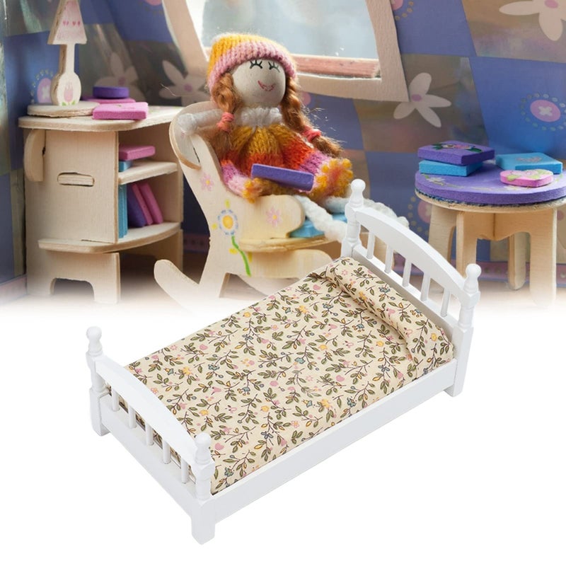 زيروديس سرير منزل دمية خشبي 1: 12 مقياس أثاث غرفة نوم مصغرة مع وسائد مرتبة - Image 3