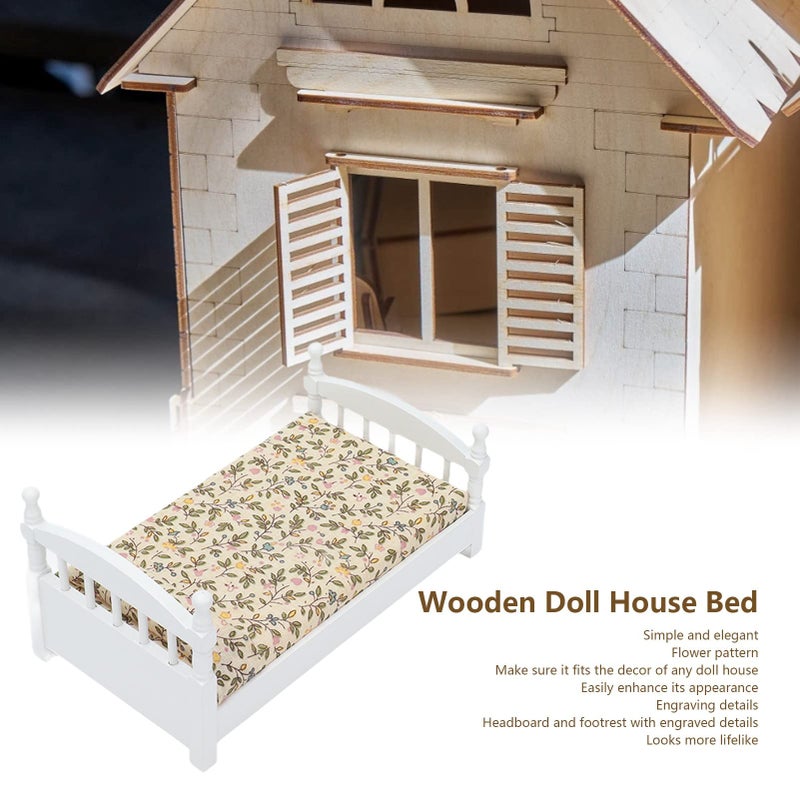 زيروديس سرير منزل دمية خشبي 1: 12 مقياس أثاث غرفة نوم مصغرة مع وسائد مرتبة - Image 5