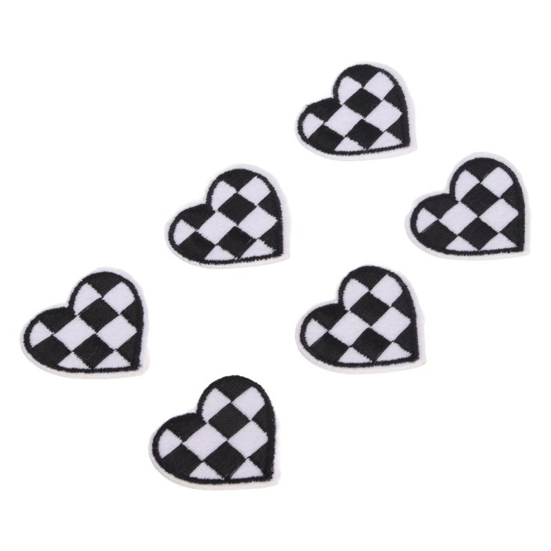Iron On Patches 100 Pcs Premium Durable Lightweight Cotton - Fashionable Black White Grids Heart Shaped Patches for Clothes Bags Hats DIY Repair Decoration - Image 5